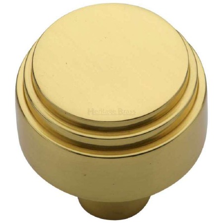 Heritage Art Deco Cabinet Knob C3987 32mm Polished Brass Broughtons