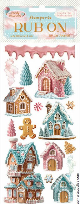 Stamperia Candy Christmas Rub on 4x8,5 Inch Marzipan Houses