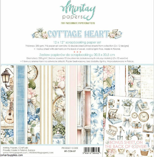 Mintay Cottage Heart 12x12 Inch Scrapbooking Paper Set