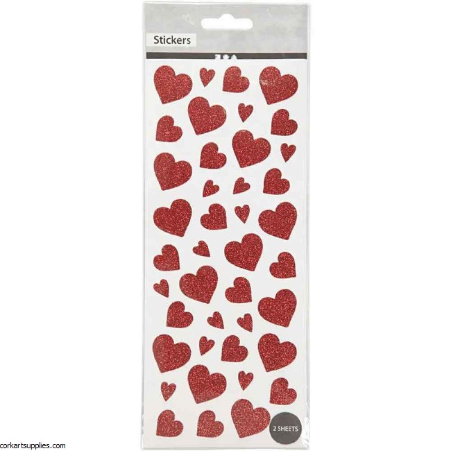 Stickers Glitter Red Heart 2pk