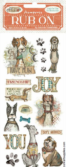 Stamperia Furry Friends Rub On 4x8,5 Inch Dog