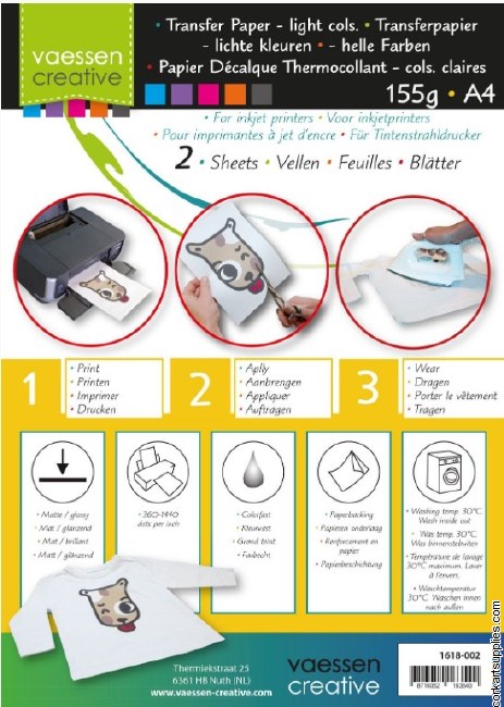 Transfer Paper A4 2pk for Light Colours Transfer Paper A4 2pk for Light Colours