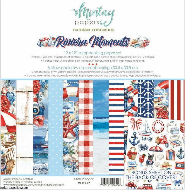 Mintay Riviera Moments 12x12 Inch Scrapbooking Paper Set
