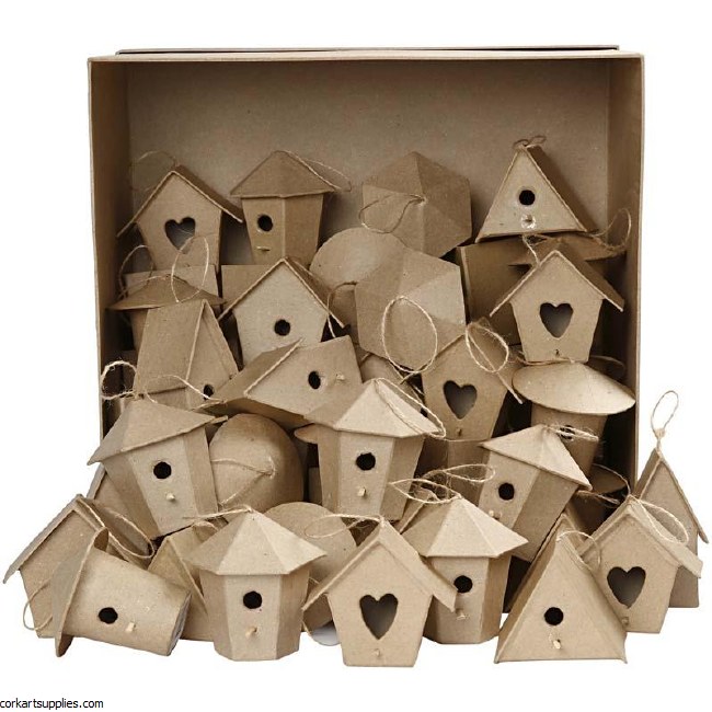 Papier Mache Birdhouses Assorted 60 pack