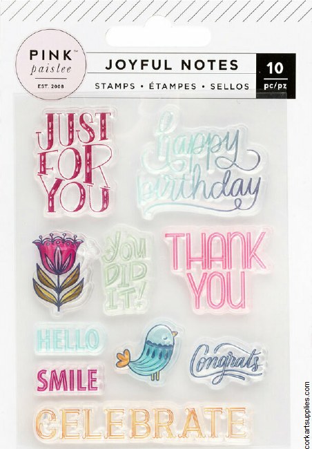 American Crafts Pink Paislee Joyful Notes Clear Stamps