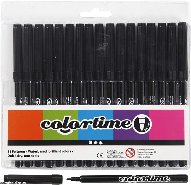 Markers 2mm Colortime Blk 18pk