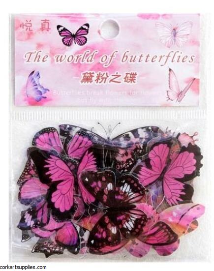 Stickers Butterflies 40pk Pink