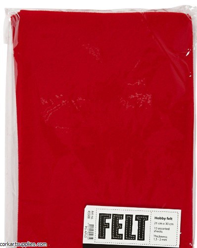 Felt A4 1.5mm Red 10pk Felt A4 1.5mm Red 10pk