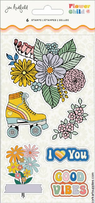 American Crafts Jen Hadfield Flower Child Stamps Acrylic (6pcs)