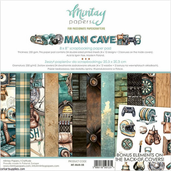Mintay Man Cave 8x8 Inch Scrapbooking Paper Pad