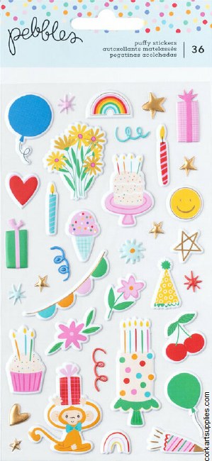 American Crafts Pebbles All The Cake Stickers Puffy Icons (36pcs)