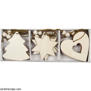Wood Xmas Decoration 9pk^ Wood Xmas Decoration 9pk^