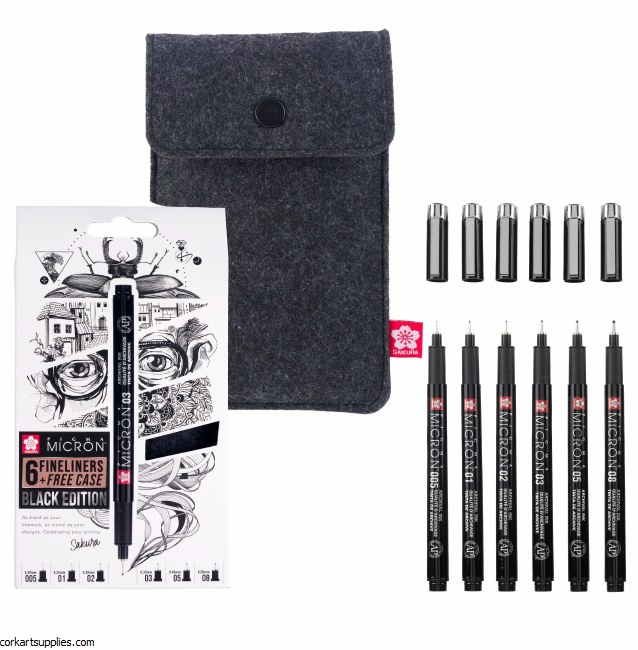 Sakura Pigma Micron Fineliners 6pk with FREE Wallet