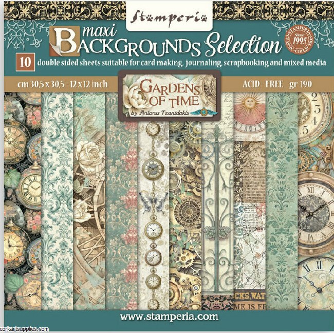 Stamperia Gardens of Time 12x12 Inch Paper Pack Maxi Background Selection by Antonis Tzanidakis