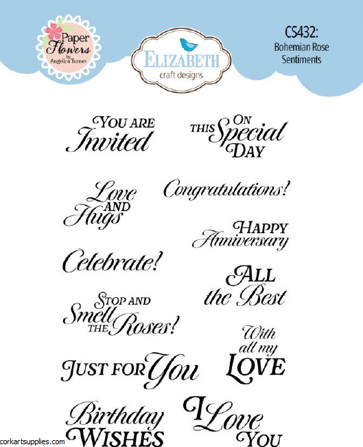 Elizabeth Craft Designs Bohemian Rose Stamps Bohemian Rose Sentiments (cs432)