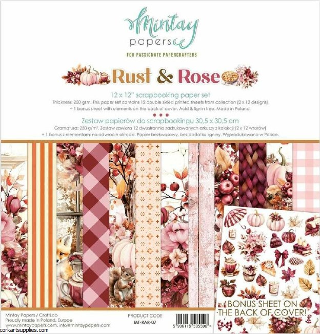 Mintay Rust & Rose 12x12 Inch Scrapbooking Paper Set
