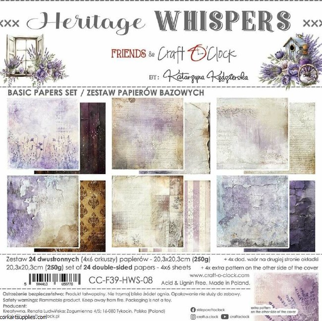 Craft O'clock Heritage Whispers 8x8 Inch Basic Papers Set