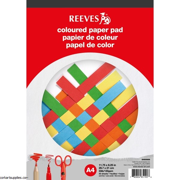 Coloured Paper Pad A4 Reeves Asst 20 Sheet Coloured Paper Pad A4 Reeves Asst 20 Sheet