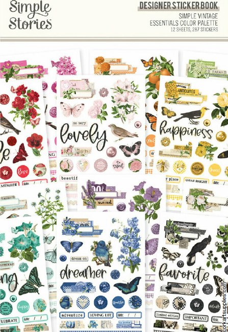 Sticker Pack Simple Vintage 12 Sheets, 287 Stickers