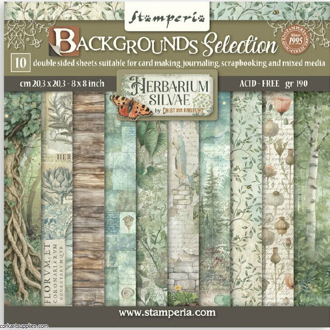 Stamperia Herbarium Silvae 8x8 Inch Paper Pack Maxi Backgrounds Selection