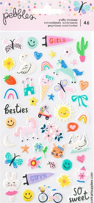 American Crafts Pebbles Cool Girl Stickers Puffy Icons (46pcs)