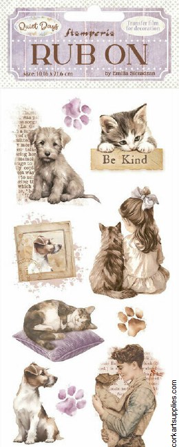 Stamperia Quiet Days Rub On 8,33x2,36 Inch Dogs And Cats