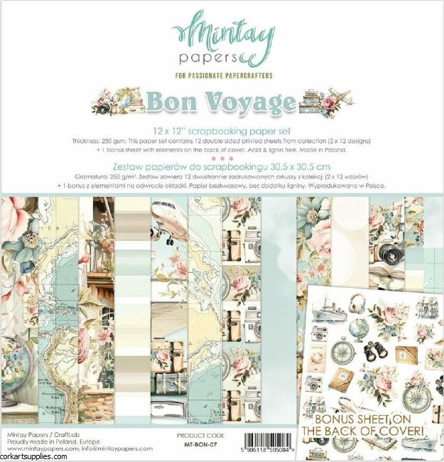 Mintay Bon Voyage 12x12 Inch Scrapbooking Paper Set