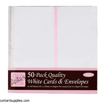 Card/Envelope 50pk Tall 105x210mm White