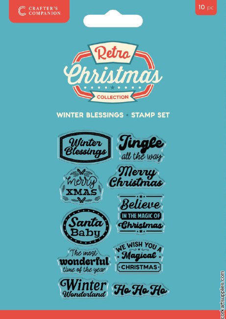 Crafter's Companion Retro Christmas Clear Acrylic Stamp Set Winter Blessings