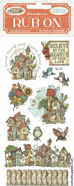 Stamperia Furry Friends Rub On 4x8,5 Inch Houses