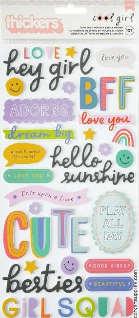 American Crafts Pebbles Cool Girl Thickers Phrase (107pcs)
