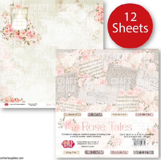 Craft & You Design Rose Tales 12x12 Inch Paper Set 250gsm (12sheets)