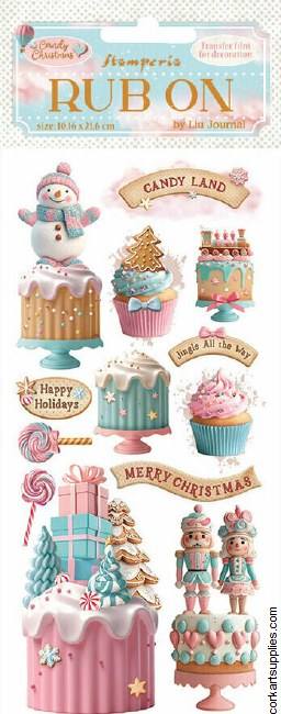 Stamperia Candy Christmas Rub on 4x8,5 Inch Cakes