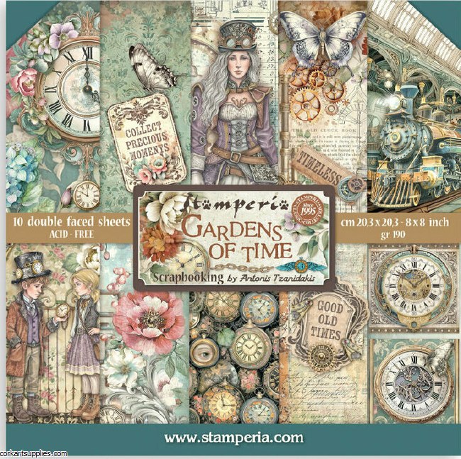 Stamperia Gardens of Time 8x8 Inch Paper Pack by Antonis Tzanidakis
