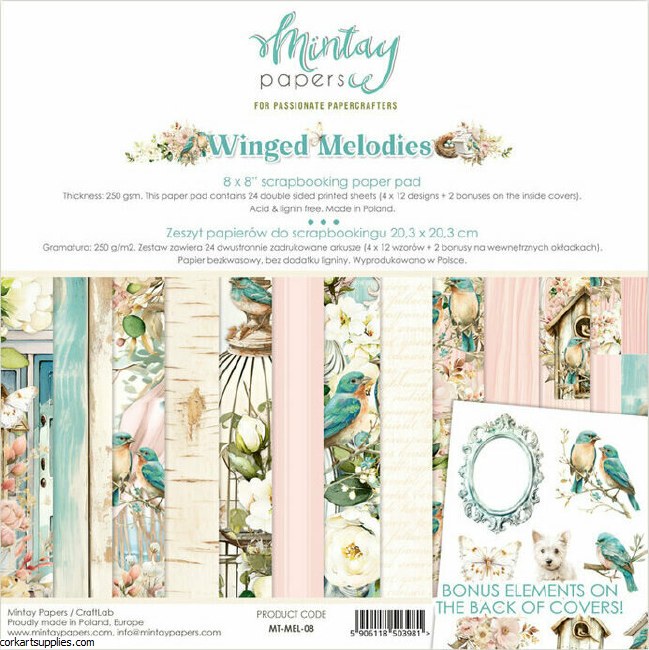 Mintay Winged Melodies 8x8 Inch Scrapbooking Paper Pad