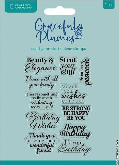 Crafter's Companion Graceful Plumes Clear Acrylic Stamp Strut Your Stuff