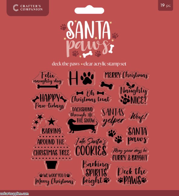 Crafter's Companion Santa Paws Clear Stamp Deck The Paws