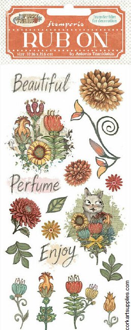 Stamperia Furry Friends Rub On 4x8,5 Inch Flowers