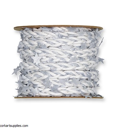 Braided White Cord Grey Blue Stars Tendril 5m Braided White Cord Grey Blue Stars Tendril 5m