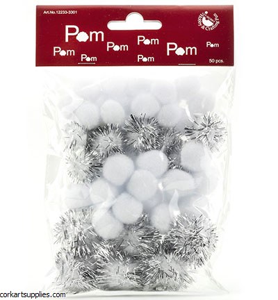 Pompom Set White Snowballs 50pk