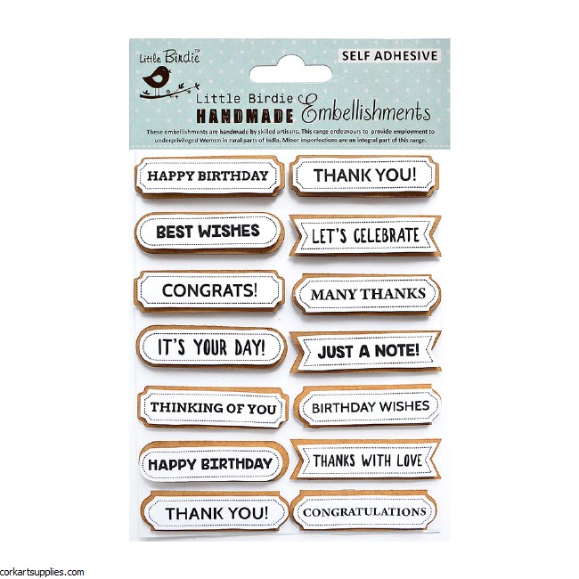 LittleBirdie Wishes Words Embellishments 14Pc LittleBirdie Wishes Words Embellishments 14Pc