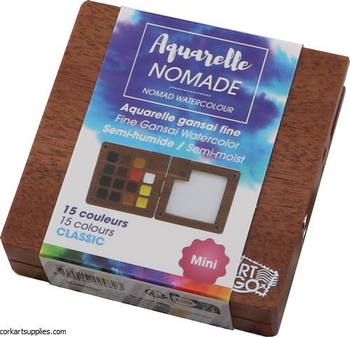 Nomad Aquarelle Mini Watercolour Wooden Palette 15 Colours
