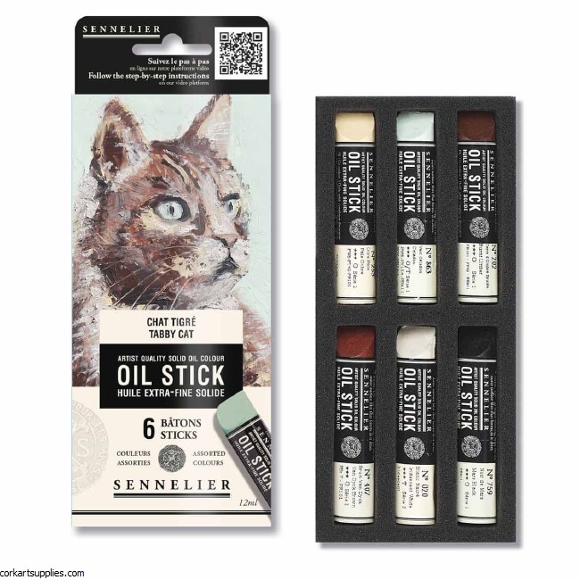 Sennelier Artists' Quality Mini Oil Sticks 12ml Set of 6, Tabby Cat Colours