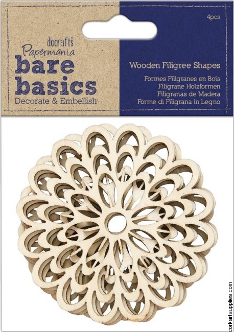 Papermania Bare Basics Wooden Filigree Shapes Flower (4pcs)