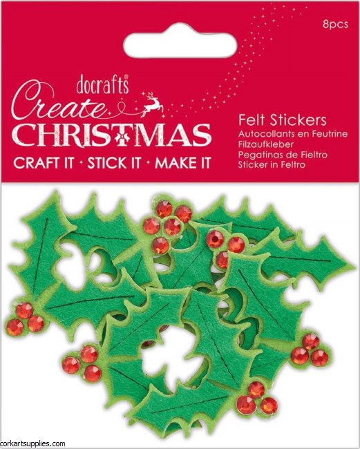 Papermania Create Christmas Felt Stickers Holly (8pcs) Papermania Create Christmas Felt Stickers Holly (8pcs)