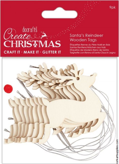 Papermania Create Christmas Wooden Tags Santa's Reindeer (9pcs)