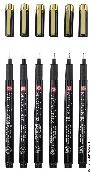 Sakura Pigma Micron BlkGld 6pk Sakura Pigma Micron BlkGld 6pk