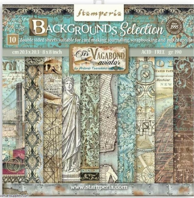 Stamperia Backgrounds Sir Vagabond Aviator 8x8 Inch Paper Pack Stamperia Backgrounds Sir Vagabond Aviator 8x8 Inch Paper Pack