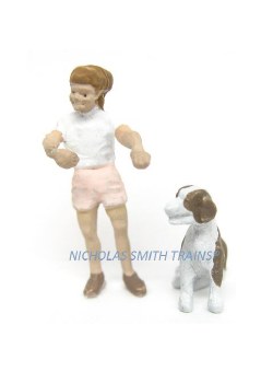 GIRL WITH DOG MINDING STAND