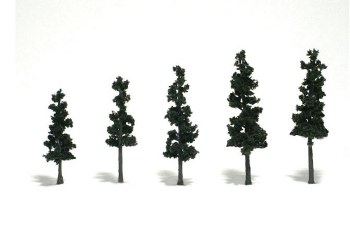 FIVE CONIFER GREEN TREES